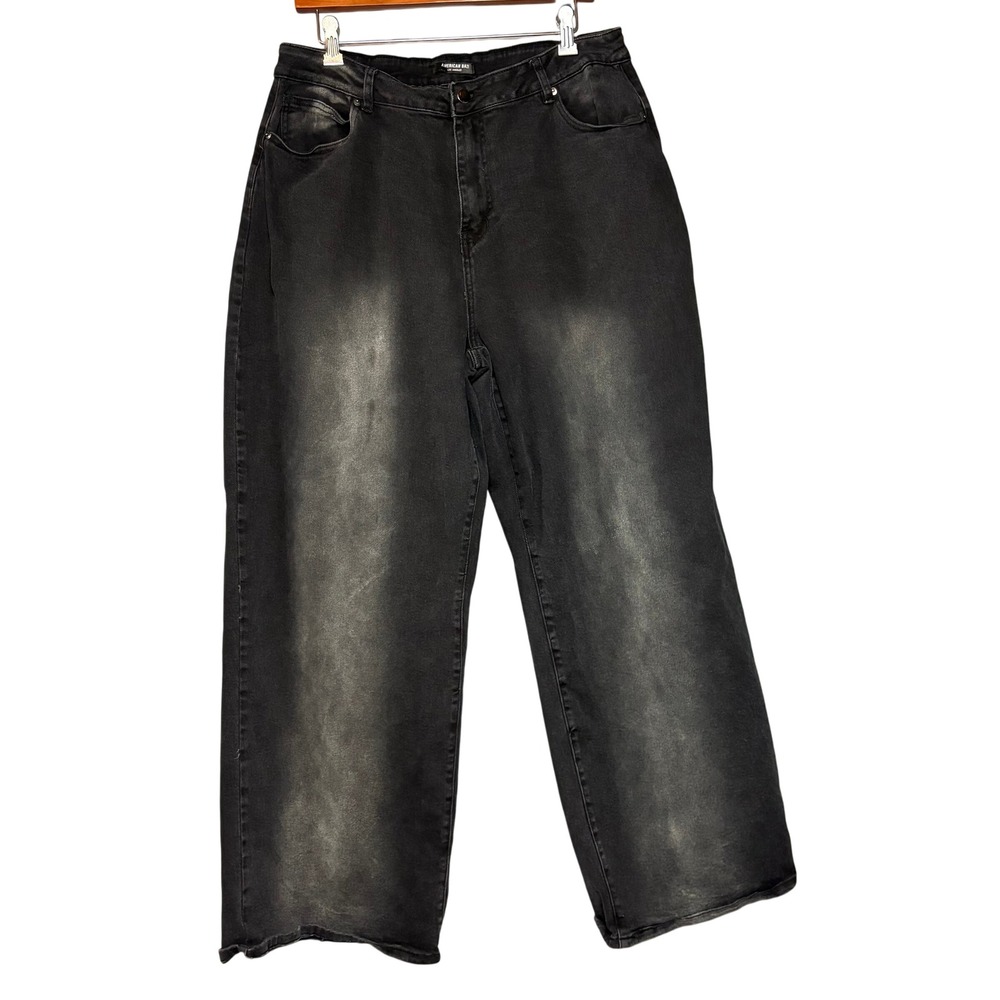 American Bazi Los Angeles Women 2X Black Wash Wide Leg Jeans Streetwear Skater‎